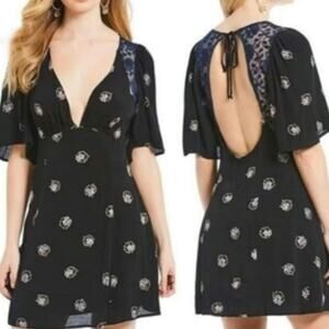 Free People Mockingbird Size 2 Black Blue Lace Mini Dress